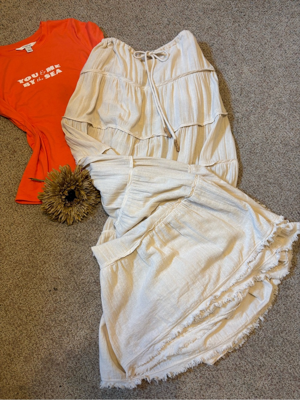 Free People Simply Smitten Cream Tiered Maxi Skirt with Tie Waist - Picture 9 of 10